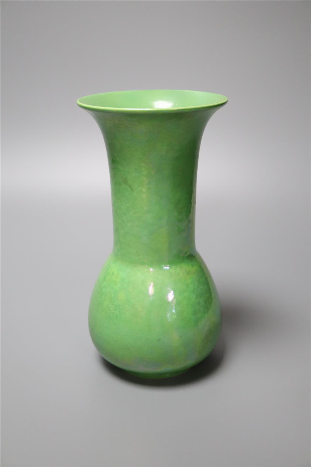 A Ruskin green glazed vase, impressed date 1923, 20cm